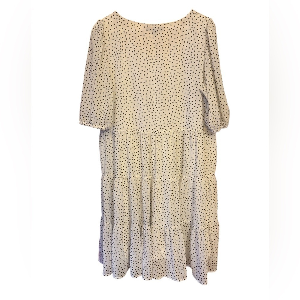 Black Polka Dots on a White Cream V-Neck Midi Dress - Picture 2 of 11